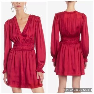 ❤️ NWT THE KOOPLES RED Burgundy Long Bishop Sleeve Dress Ruffles
